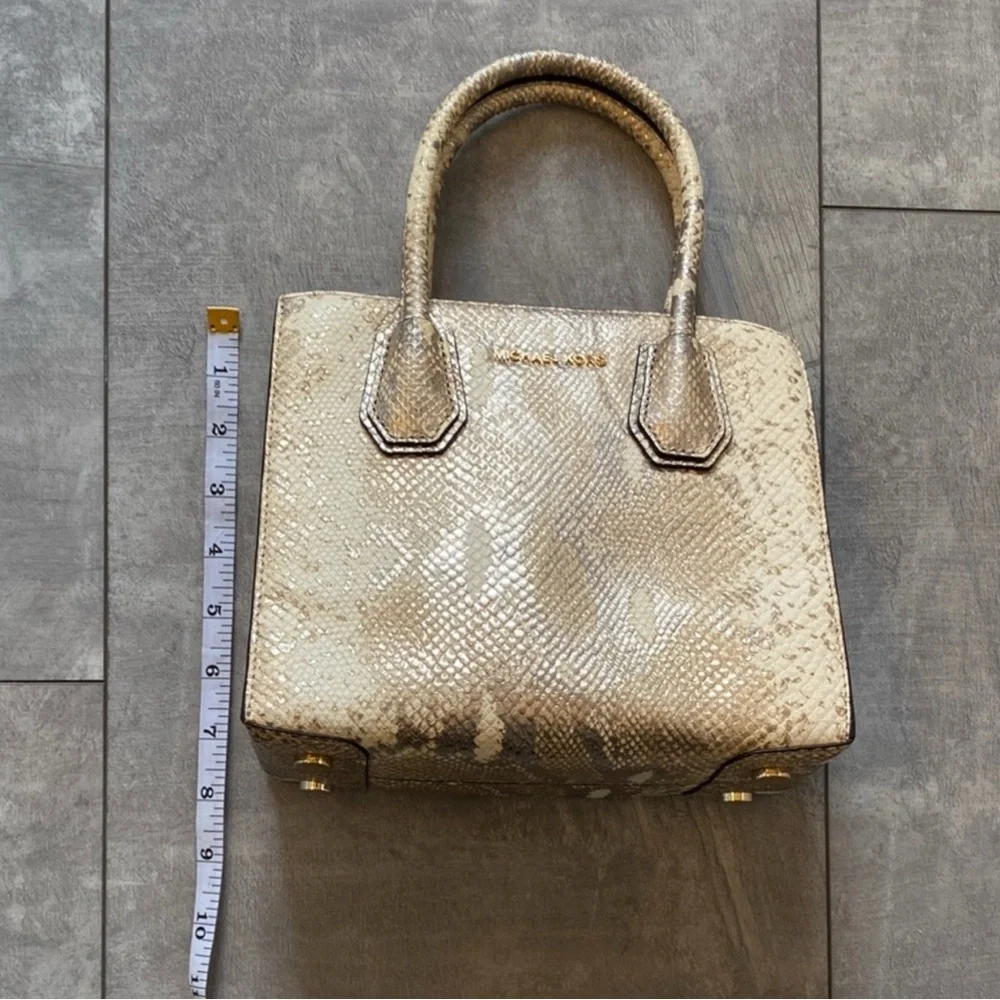 Michael Kors Beige/Gold Python Embossed Leather Small Mercer Tote EUC